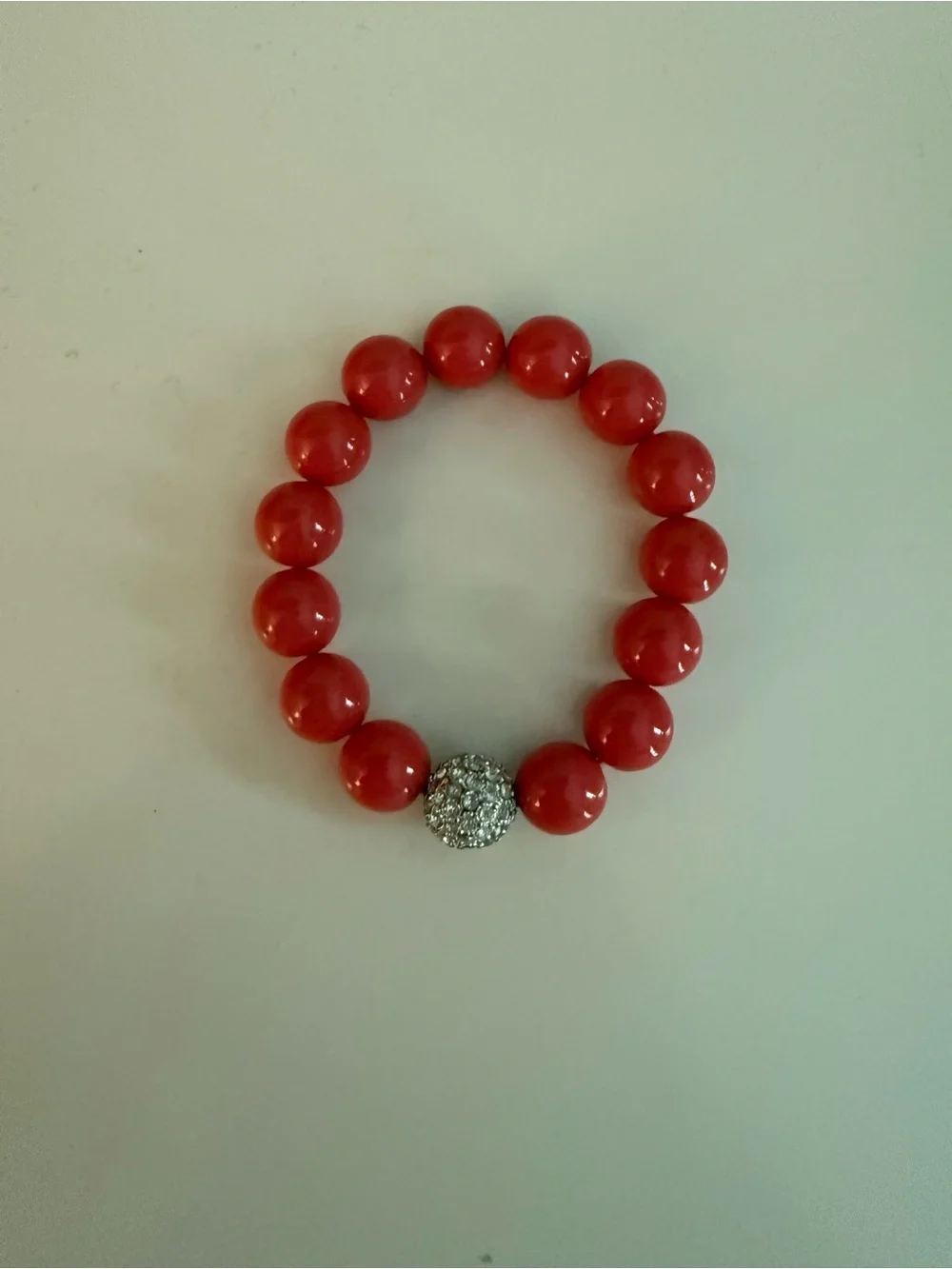 Child’s Red Beaded Stretch Bracelet with Crystal Accent